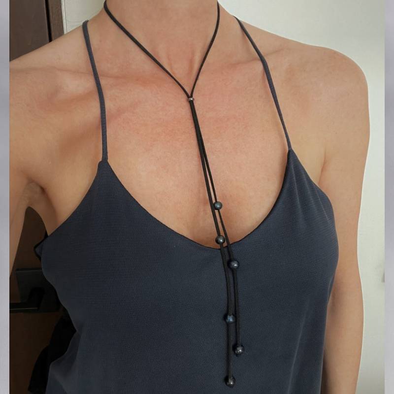 Nutrition Fitness - Perlen-Leder-Halskette, veganes Wildleder, Wickelhalsband, Halbedelsteinperlen, handgefertigter